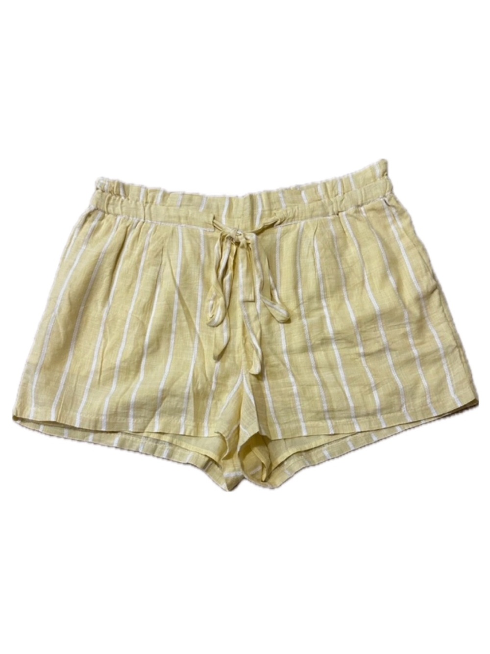 Express Yellow & White Striped High-Waist Tie-Front Shorts